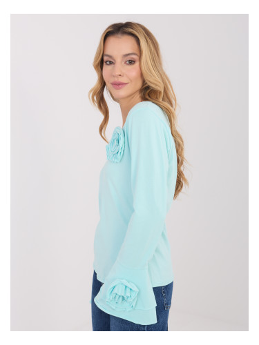 Ментова блуза с флорални детайли
