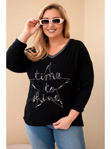 Kesi Włoski Plus Size women's blouse distressed with print and pearls black