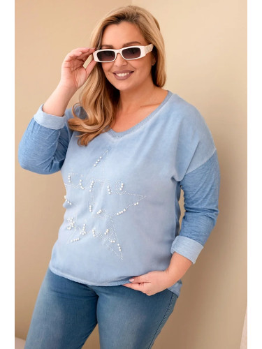 Дамска блуза Kesi Plus Size с щампа и перли