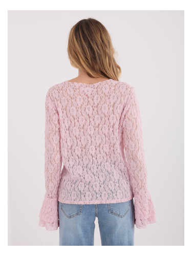 Розова дантелена блуза с волани на ръкави