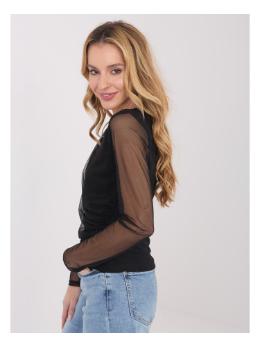 Черна блуза с прозрачни ръкави