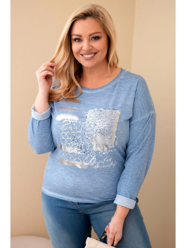 Kesi Włoski Women's Plus Size bleached blouse with print and a longer back denim