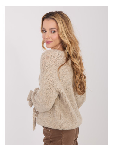Тъмнобежов пуловер с връзки