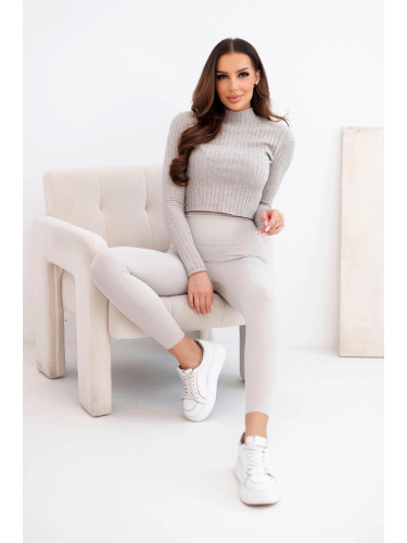 Kesi Włoski Women's high-waisted leggings with an elastic waistband beige