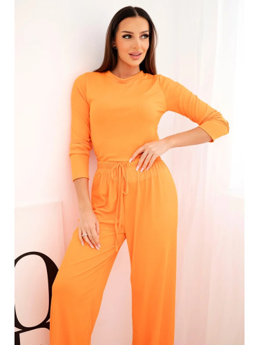 Kesi Włoski Women's viscose set with a blouse and wide trousers orange