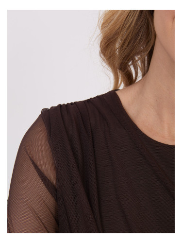Тъмнокафява блуза с прозрачни ръкави
