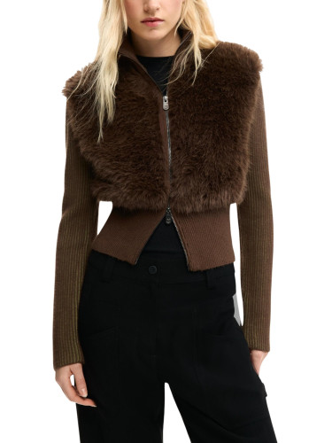 Кафяв кардиган Desigual с изкуствена кожа