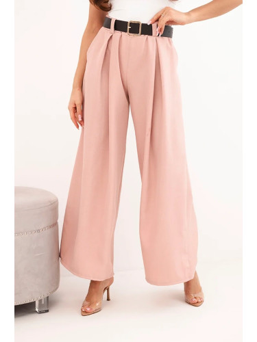 Kesi Włoski Women's wide-leg trousers with a belt dark dusty pink