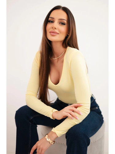 Kesi Włoski Women's blouse with a V-neck and long sleeves yellow