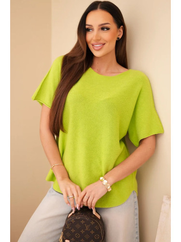 Дамски свободен пуловер с къс ръкав, цвят шамфъстък