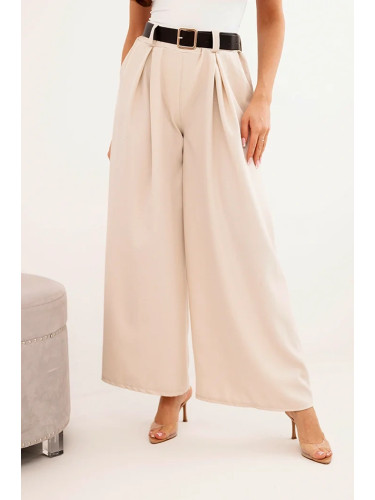 Kesi Włoski Women's wide-leg trousers with a belt light beige