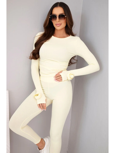 Kesi Włoski Ladies' set made of ribbed viscose with long sleeves and leggings yellow