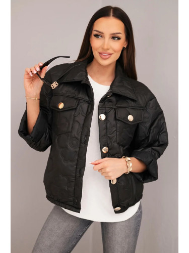 Kesi Włoski Women's spring quilted jacket with floral pattern black