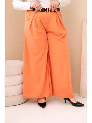 Kesi Włoski Plus Size women's viscose trousers with wide legs and a belt peach