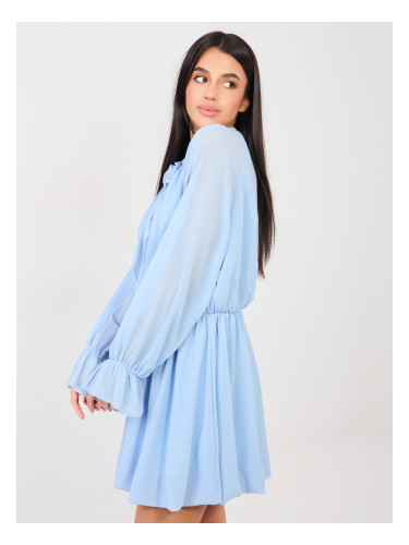 Светлосиня мини рокля с дълъг ръкав