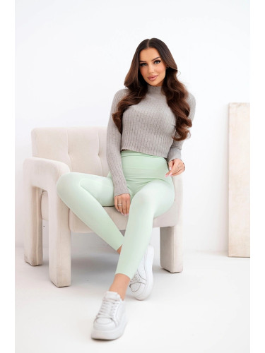 Kesi Włoski Women's high-waisted leggings with an elastic waistband mint