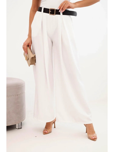 Kesi Włoski Women's pants with wide legs and a belt ecru