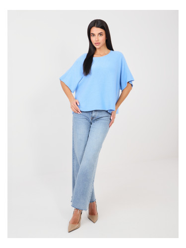 Светлосин пуловер с къс ръкав