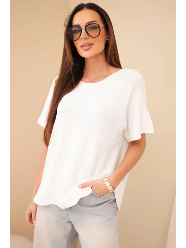 Дамски пуловер Kesi Włoski с къс ръкав, бял