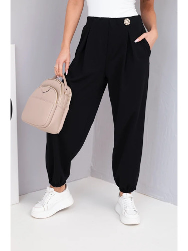 Kesi Włoski Women's cotton high-waisted pants with decorative button black