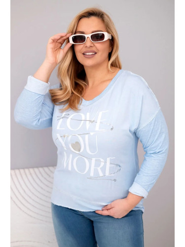 Kesi Włoski Plus Size women's blouse distressed with the text Love You More blue