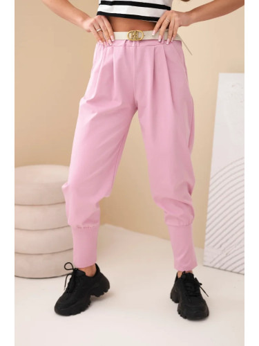 Kesi Włoski Women's cotton high-waisted pants with a belt dark pink