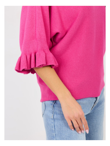 Пуловер в цвят фуксия с волани на ръкави