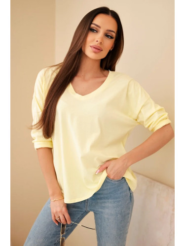Kesi Włoski Women's cotton blouse with a V-neck and long sleeves yellow