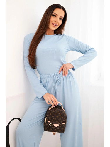 Kesi Włoski Women's viscose set with a blouse and wide pants blue