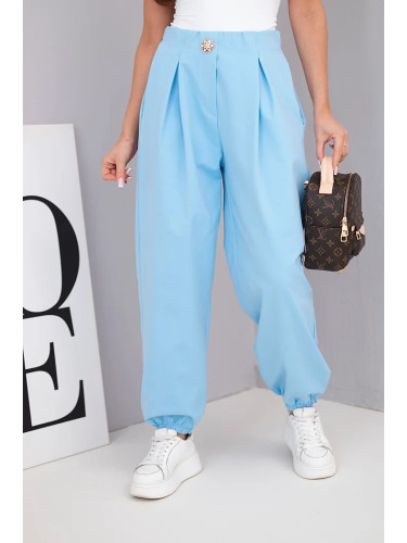 Kesi Włoski Women's high-waisted cotton pants with decorative button blue
