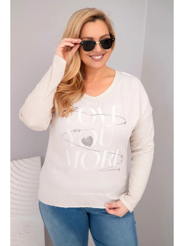 Kesi Włoski Plus Size women's blouse distressed with the inscription Love You More beige