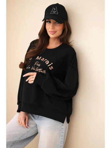 Kesi Włoski Women's loose-fit butter-colored sweatshirt with embroidery black