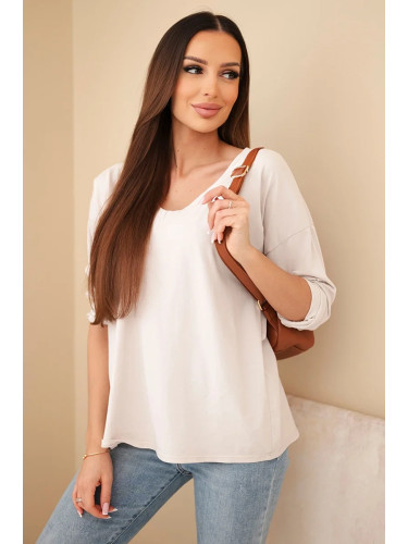 Kesi Włoski Women's cotton blouse with a V-neck and long sleeves beige