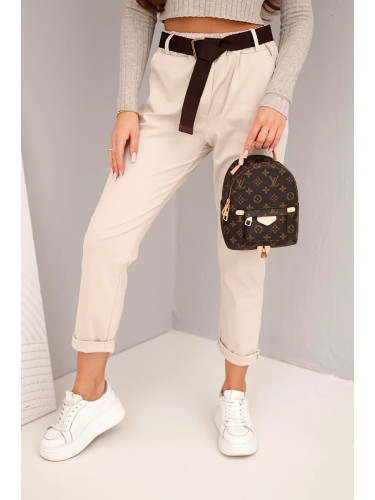 Kesi Włoski Women's cotton pants with a belt and rolled cuffs beige