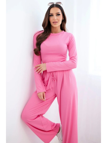 Kesi Włoski Women's viscose set with a blouse and wide trousers light pink