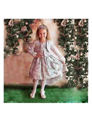 Официална детска рокля в сребристо с болеро