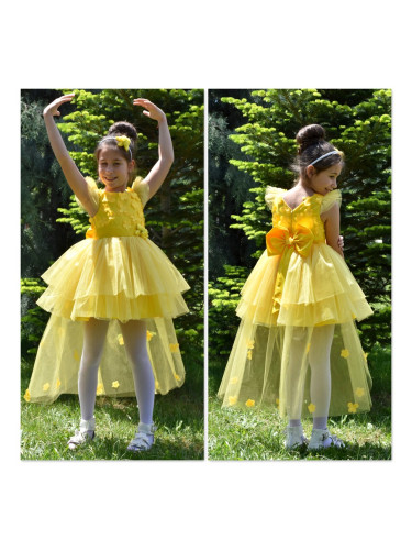 Официална детска рокля Жоси с голяма панделка с 3D пеперуди и с тюл в 