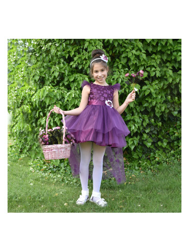 Официална детска рокля Дони с голяма панделка с 3D цветя и с тюл в ли