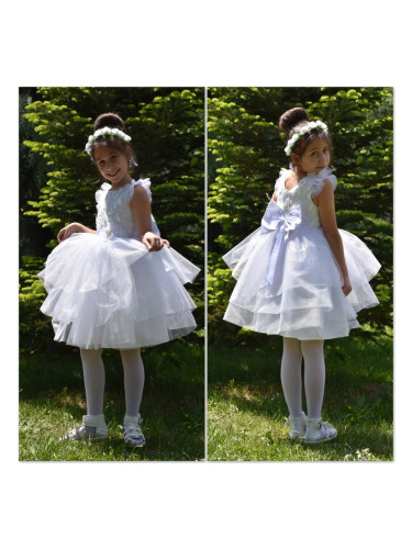 Официална детска рокля Каринда с голяма панделка, с 3D пеперуди и с тю