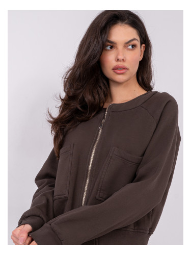 Дамски суитшърт без качулка, тъмнокафяв