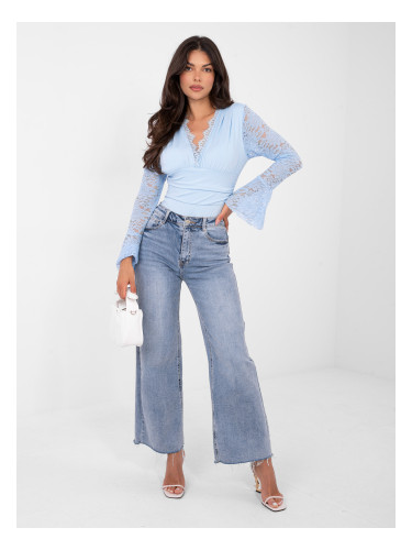 Светлосин дантелен боди