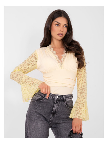 Жълто дантелено боди с дълги ръкави