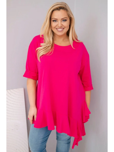 Блуза с големи размери с волан и навити ръкави