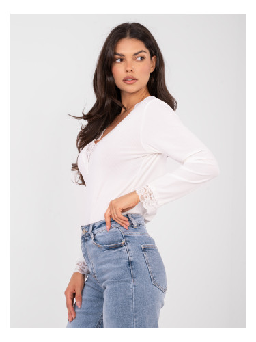 Блуза с дълъг ръкав в цвят екрю