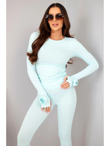 Дамски комплект от оребрена вискоза в цвят мента