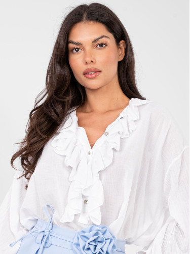 Бяла блуза с волани