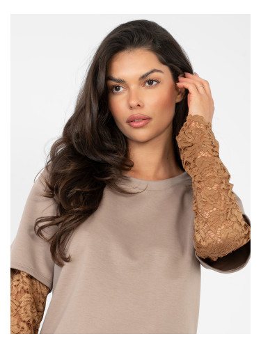 Блуза с дантелени ръкави, тъмнобежова