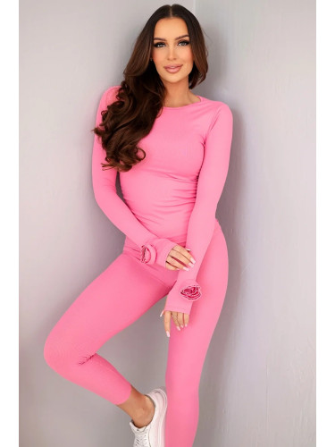 Дамски комплект от оребрена вискоза в розово