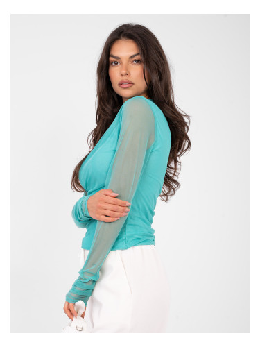 Тюркоазена блуза с дълъг ръкав