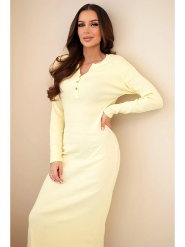 Жълта памучна рокля Kesi с дълги ръкави